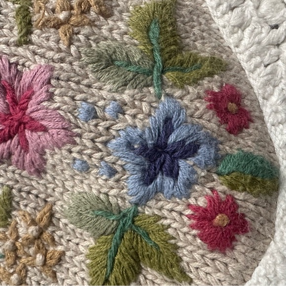 Vtg Hand Knit Embroidered Cardigan Sweater Women’s Large Twee Chunky Floral - Picture 5 of 16